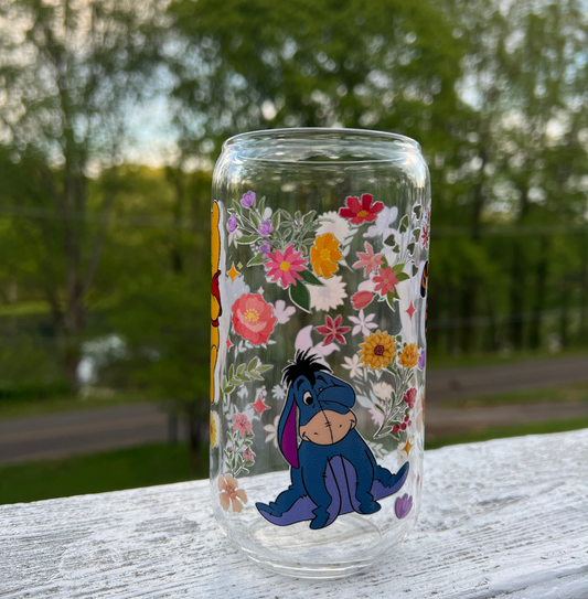 Floral Pooh Can Glass
