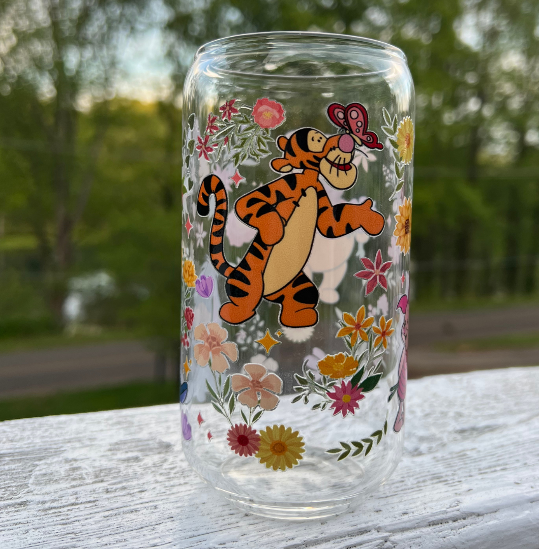 Floral Pooh Can Glass