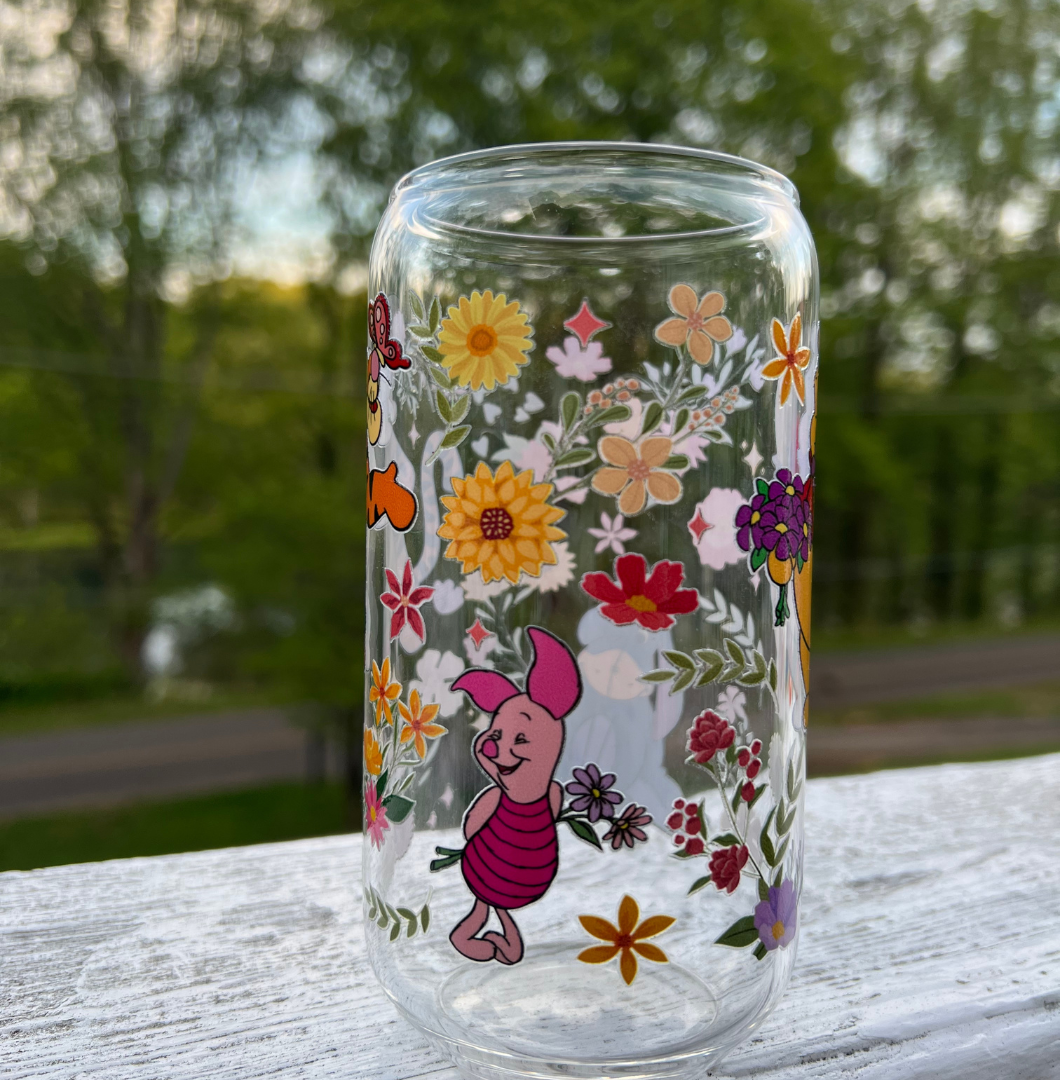 Floral Pooh Can Glass