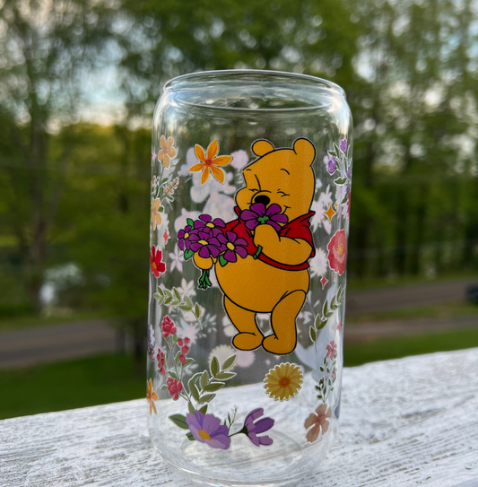 Floral  Pooh Can Glass